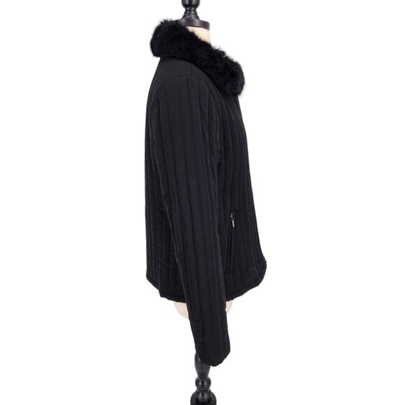 Croft & Barrow Quilted Zip Front Puffer Jacket Dyed Rabbit Fur Collar Size Med - Picture 5 of 6